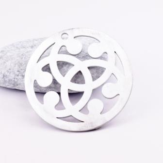 Pendentif Rond Arabesque Aluminium Argenté 5cm (1)