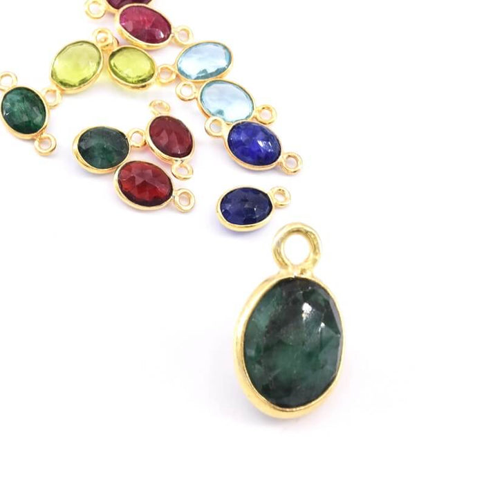 Pendentif Ovale Onyx Vert Serti Argent 925 Doré Or Fin 9x7mm (1)