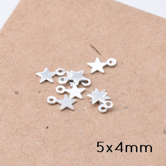 Mini Charm Breloque Forme étoile Laiton Argenté 925 - 5x4mm (10)