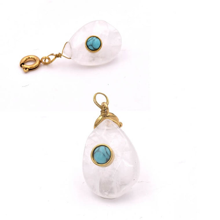 Pendentif Goutte Cristal de Quartz à Facettes avec Cabochon Howlite 18x13mm (1)