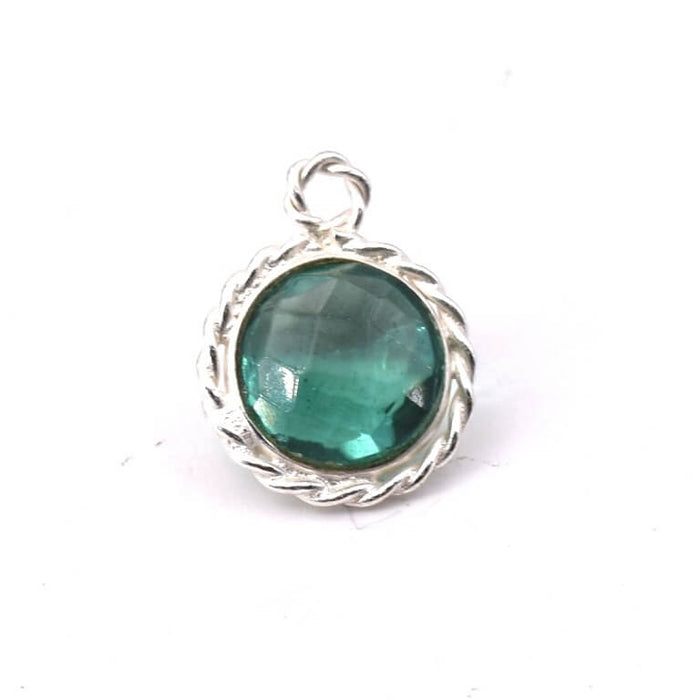 Pendentif Rond Facettes Tourmaline Verte Sertis Argent 925 - 11mm (1)