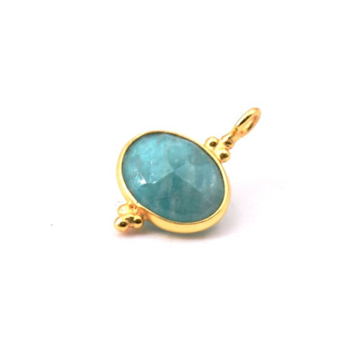 Pendentif Ovale Amazonite Sertis Argent 925 Doré Or Fin 9x7mm (1)