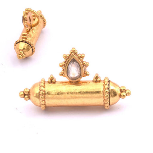 Pendentif talisman tube laiton doré or fin et labradorite 27x15mm (1)