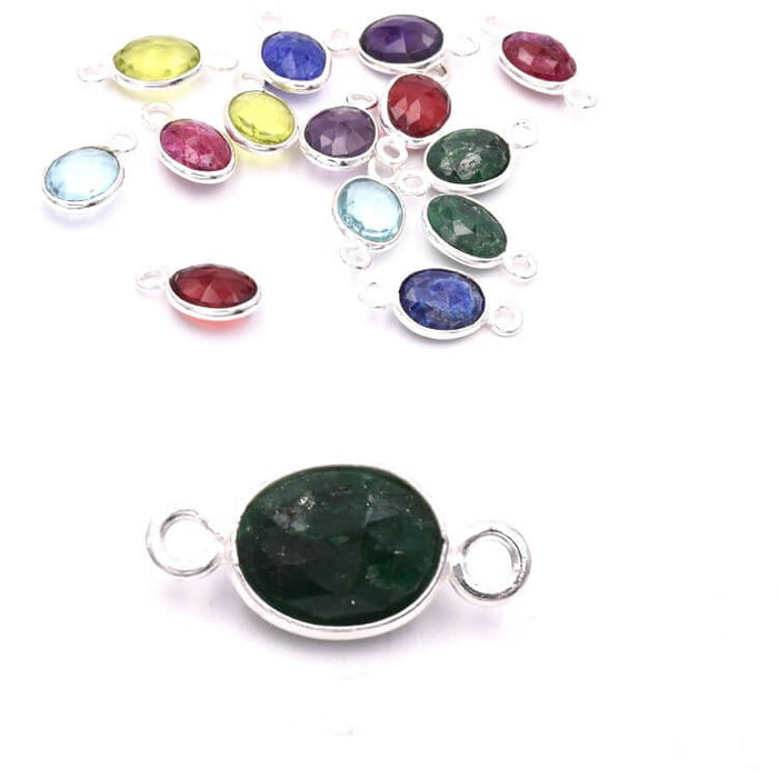 Connecteur Ovale Onyx Vert Serti Argent 925 - 9x7mm (1)