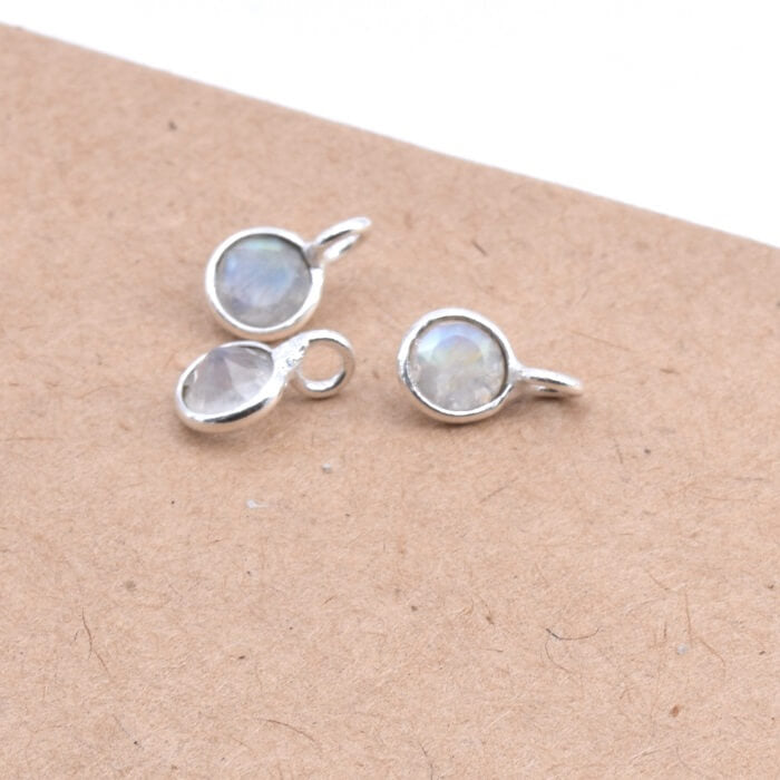 Mini Charms Pendentifs Rond Pierre de Lune Serti Argent 925 - 8x5mm (2)