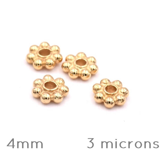 Perles Rondelles Heishi Perlé Fleur Plaqué or 3 Microns 4mm (4)