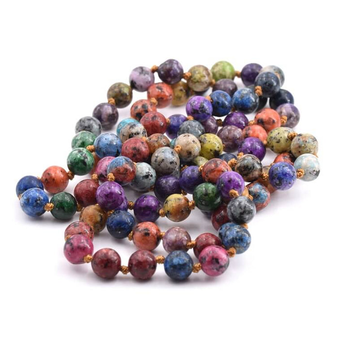 Sautoir Jaspe Coloré Mix Perles Rondes 8mm Longueur 96cm (1)