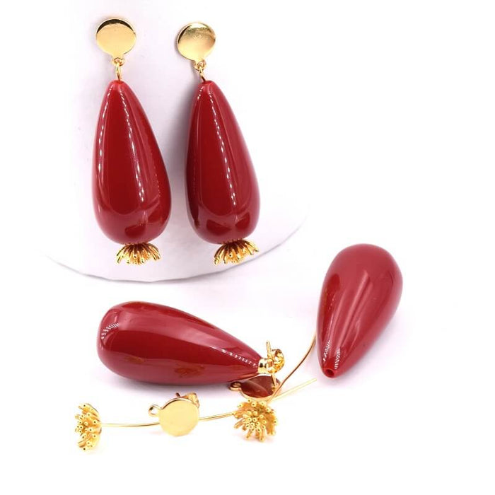 Kit pour Réaliser 2 Boucles d'Oreilles Goutte Couleur Rouge 50mm (1)