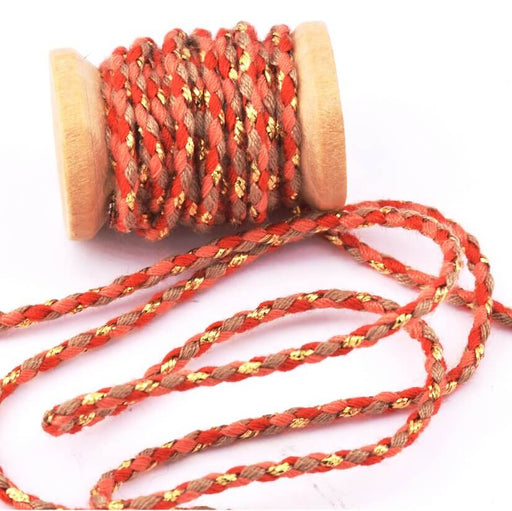 Achat Cordon coton tressé fil doré, rouge et orange - 2mm (2m)
