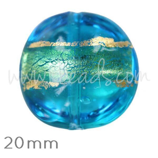 Achat Perle de Murano Bombée Bleu et Or 20mm (1)