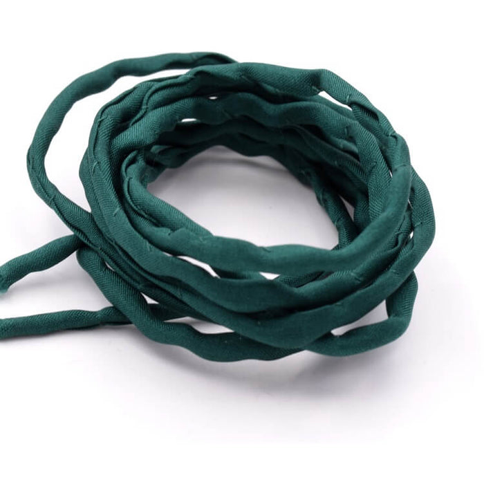 Cordon de Soie Naturelle Teinture Main Vert Foncé 2mm (1m)