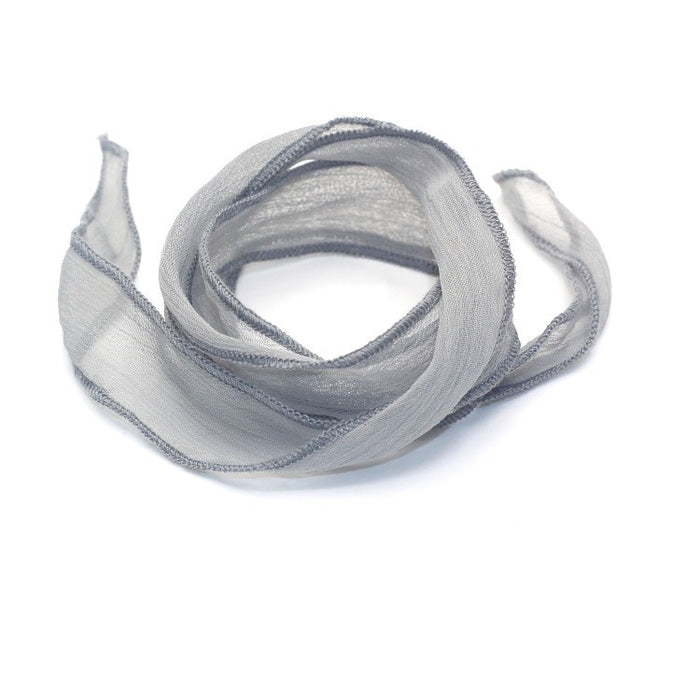 Ruban de Soie Naturelle Teinture Main GRIS 80cm (1)