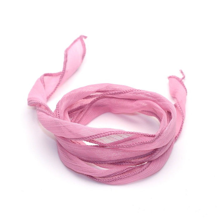 Ruban de Soie Naturelle Teinture Main Vieux Rose 80cm (1)