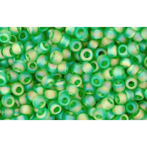 cc167f - perles de rocaille Toho 11/0 transparent rainbow frosted peridot (10g)