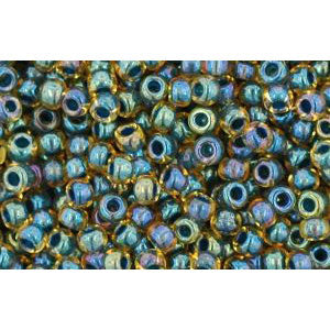 cc243 - perles de rocaille Toho 11/0 inside colour rainbow topaz/opaque emerald lined (10g)