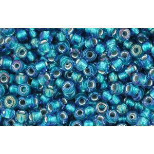 cc274 - perles de rocaille Toho 11/0 rainbow crystal/green teal lined (10g)