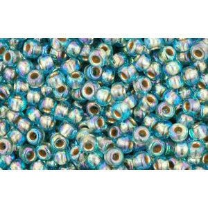 cc995 - perles de rocaille Toho 11/0 gold lined rainbow aqua (10g)