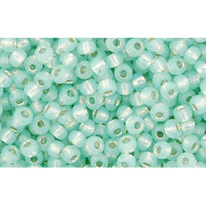 cc2118 - perles de rocaille Toho 11/0 silver lined milky lt peridot (10g)