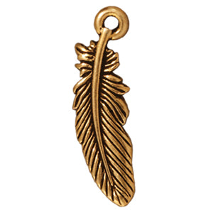 Pendentif plume métal doré or fin vieilli 22mm (1)