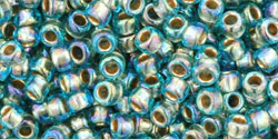 cc995 - perles de rocaille Toho 8/0 gold lined rainbow aqua (10g)