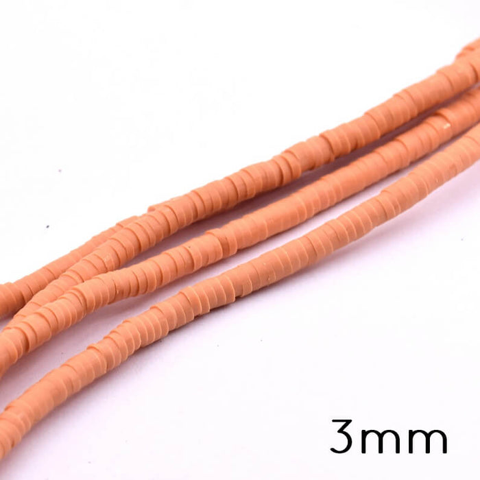 Perle heishi 3x0.5-1mm en pâte polymère beige orangé (1 fil- 45cm)