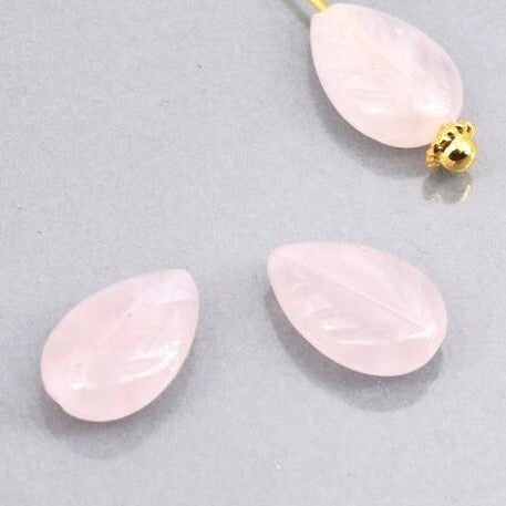 Achat Perles sculptées feuille quartz rose 12x8mm, trou 0,8mm (4)