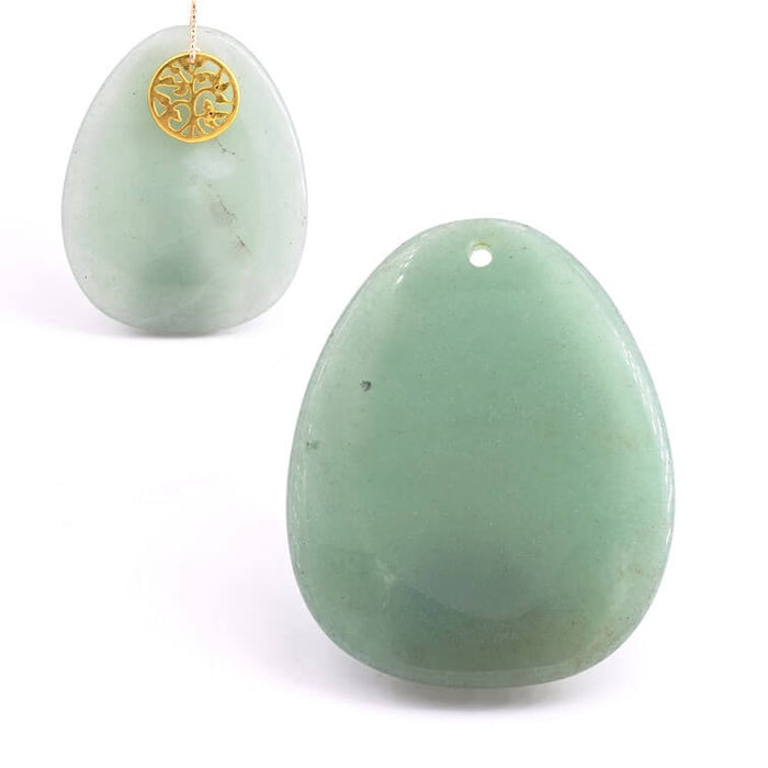 Pendentif Goutte Galet Plat Poli Aventurine 50x40x4mm Trou : 2mm (1)