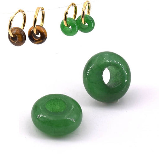 Perles Rondelle Donut en Agate Verte 10mm - Trou: 4mm (2)
