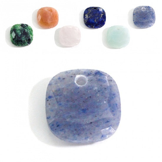 Pendentif carré facettes aventurine bleu 11x11mm - trou : 1mm (1)