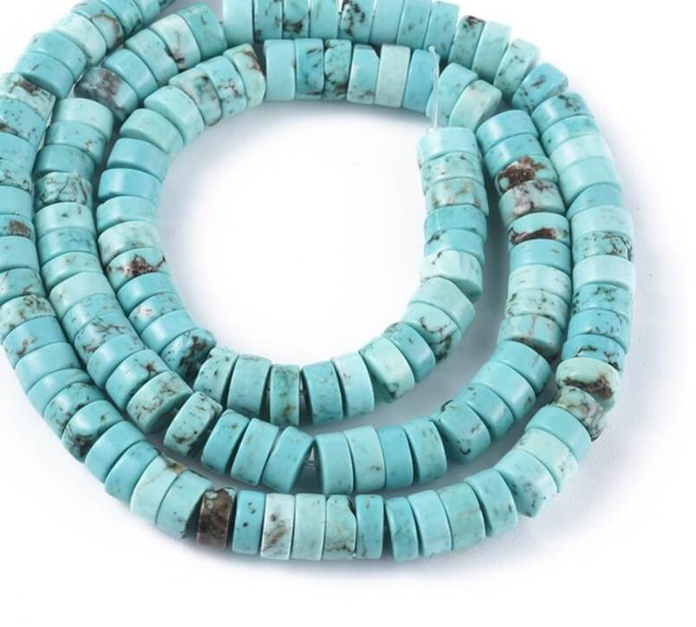 Perles Heishi en Howlite Teinté Turquoise ethnique 6x3mm - Trou:0,9mm, fil 39cm (1)