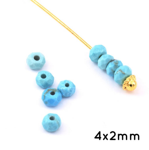Achat Perles Howlite Turquoise Rondelles à Facettes 4x2mm - Trou:0,5mm (10)