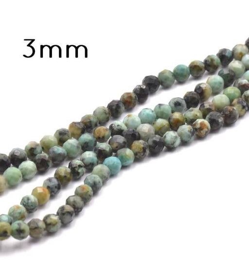 Achat Perles Rondes à Facettes Turquoise Africaine 3mm, Trou: 0,6mm - Fil 39cm (1)