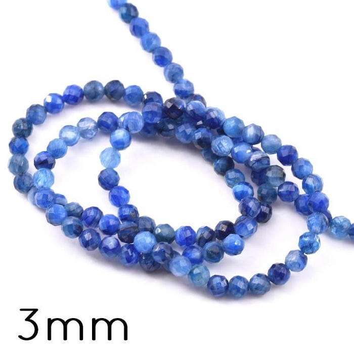 Perles Ronde à Facettes en Cyanite 3mm - Trou: 0.6mm (1 fil 38cm)