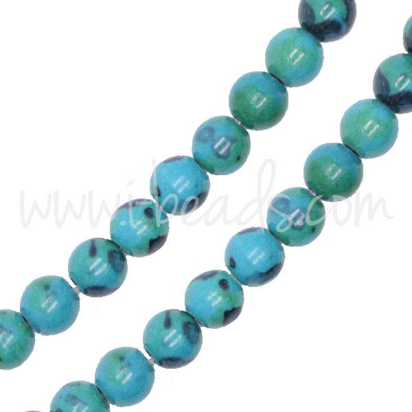 Perles rondes Azurite Chrysocolle 6mm sur fil (1)