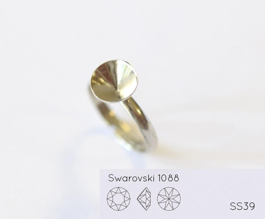 Serti bague ajustable conique pour Swarovski 1088 SS39 argenté (1)