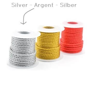 Fil torsadé 3 brins en nylon 3mm ARGENT (Vente par 1m)