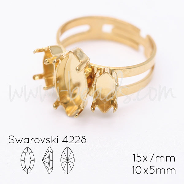 Serti bague ajustable pour Swarovski 4228 navette 15x7mm et 10x5mm doré (1)