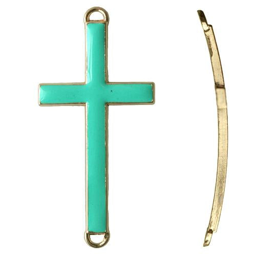 Lien croix pour bracelet émail époxy turquoise 22x46mm (1)