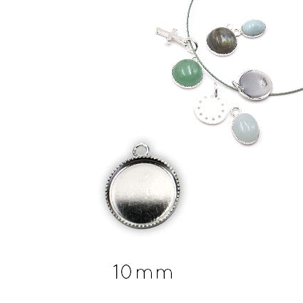 Pendentif rond pour cabochon 10mm en laiton argenté (1)