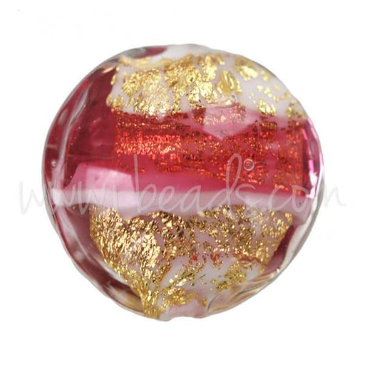 Perle de Murano bombée rose et or 14mm (1)