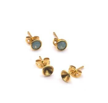 Clous d'oreilles pour Swarovski 1088 SS19-4mm avec contour arrondi - doré or fin qualité (2)