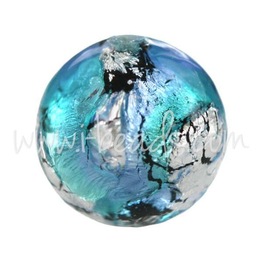Achat Perle de Murano ronde bleu et argent 12mm (1)