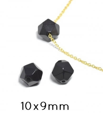 Achat Polygone, facette,Agate noires, 10x9 mm, trou: 1 mm (X3 unités)