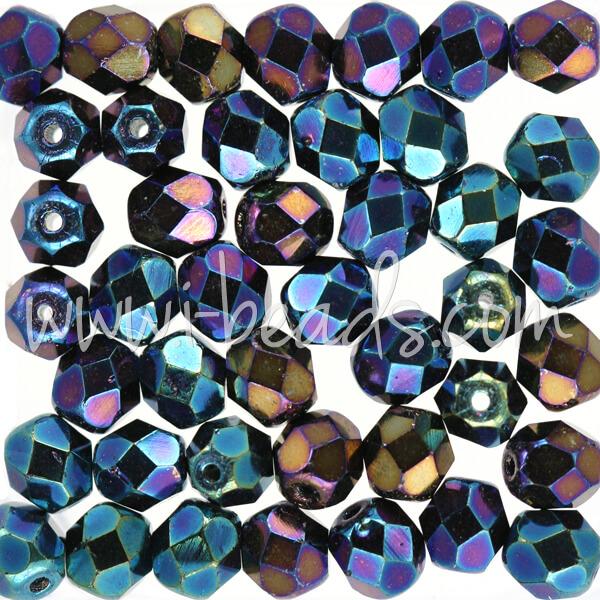 Perles facettes de bohème iris blue 6mm (50)