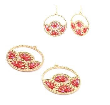 Pendentif cercle-éventail doré et perles Tube ROUGE Rosé 35mm (2)