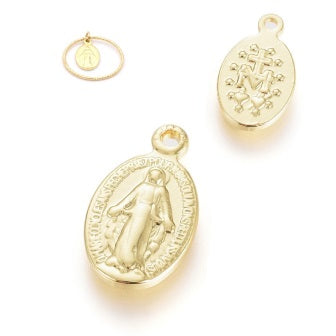 Médaille breloque pendentif ovale avec Vierge doré or fin qualité 11x8mm (1)