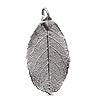 pendentif véritable feuille de rose galvanisée platine 50mm (1)