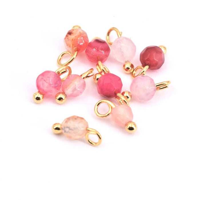 Breloques perles Pierre Gemmes Quartz mélange ROSE 4mm + clou métal doré qualité (10)