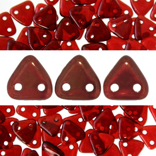 Perles 2 trous CzechMates triangle silversheen ruby 6mm (10g)