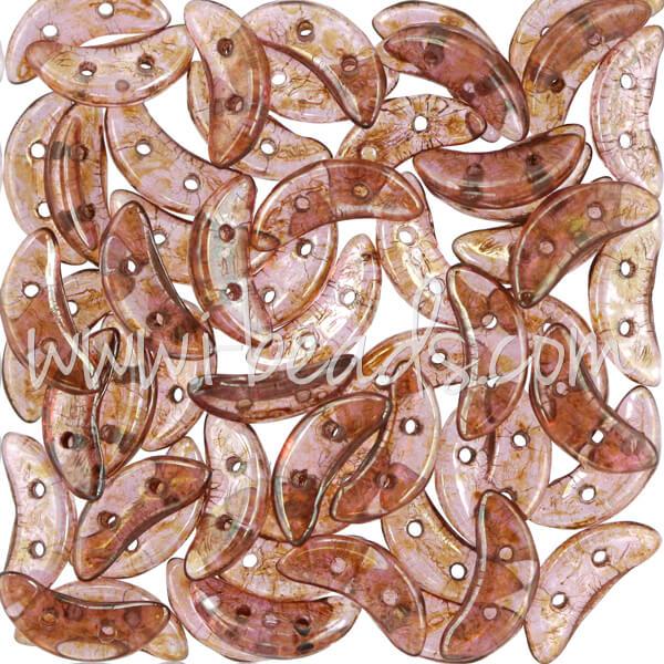 Perles 2 trous CzechMates Crescent 3x10mm luster rose gold topaz (5g)